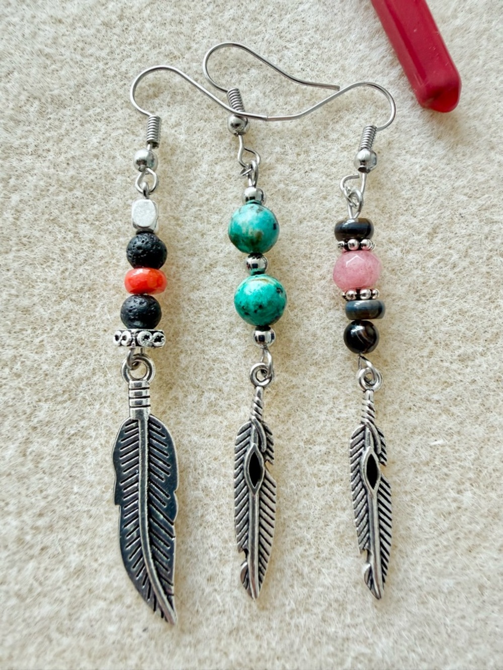 Handmade Feather Dangle Earrings